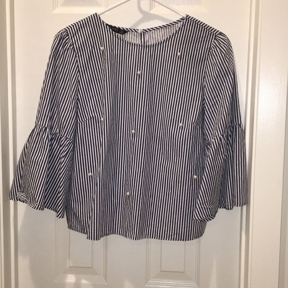 Zara basic stripe Bell sleeve top